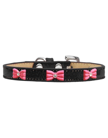 Pink Glitter Bow Widget Dog Collar Black Ice Cream Size 10