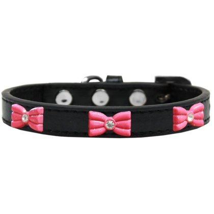 Pink Glitter Bow Widget Dog Collar Black Size 10