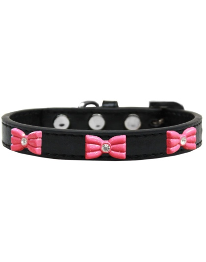 Pink Glitter Bow Widget Dog Collar Black Size 10