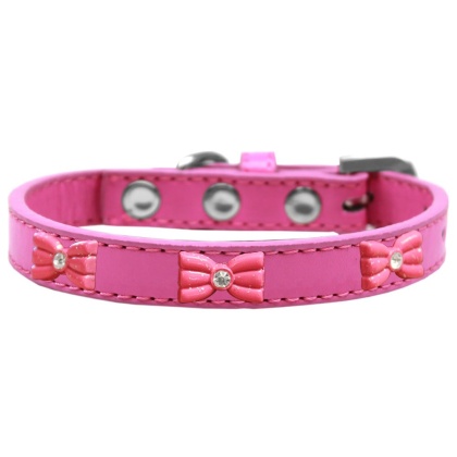 Pink Glitter Bow Widget Dog Collar Bright Pink Size 10