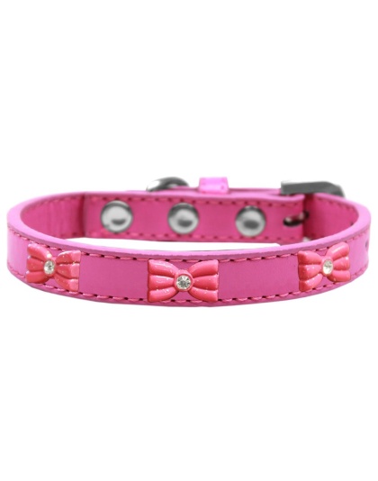 Pink Glitter Bow Widget Dog Collar Bright Pink Size 10