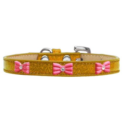 Pink Glitter Bow Widget Dog Collar Gold Ice Cream Size 10