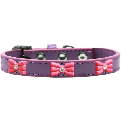 Pink Glitter Bow Widget Dog Collar Lavender Size 10