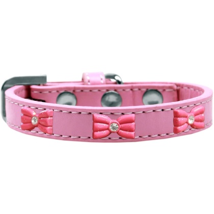 Pink Glitter Bow Widget Dog Collar Light Pink Size 10