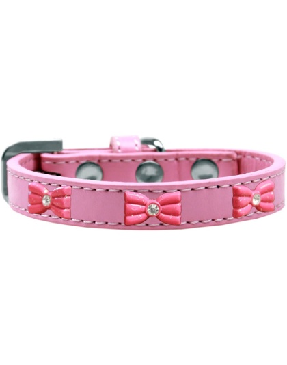 Pink Glitter Bow Widget Dog Collar Light Pink Size 10
