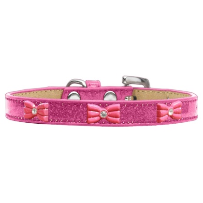 Pink Glitter Bow Widget Dog Collar Pink Ice Cream Size 10