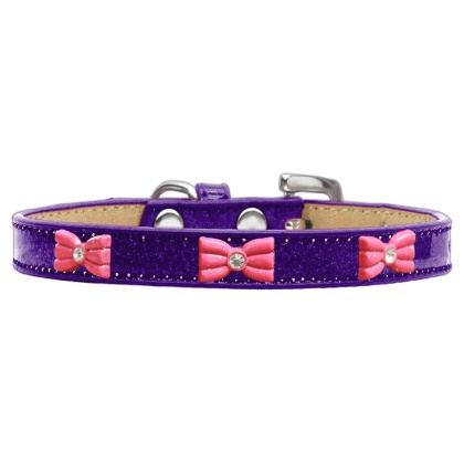 Pink Glitter Bow Widget Dog Collar Purple Ice Cream Size 10