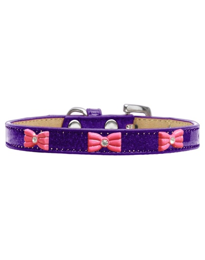 Pink Glitter Bow Widget Dog Collar Purple Ice Cream Size 10