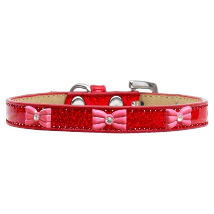 Pink Glitter Bow Widget Dog Collar Red Ice Cream Size 10