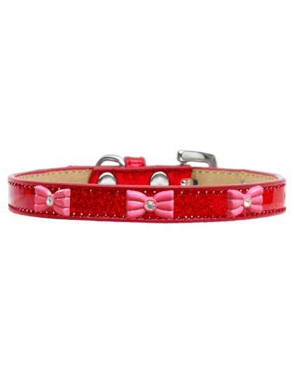 Pink Glitter Bow Widget Dog Collar Red Ice Cream Size 10