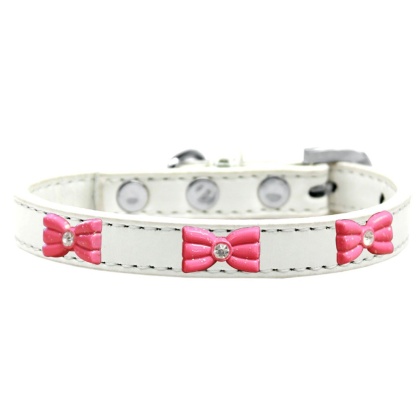 Pink Glitter Bow Widget Dog Collar White Size 10