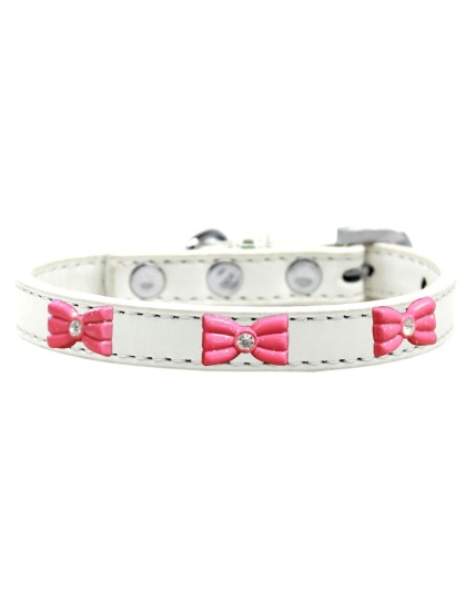 Pink Glitter Bow Widget Dog Collar White Size 10