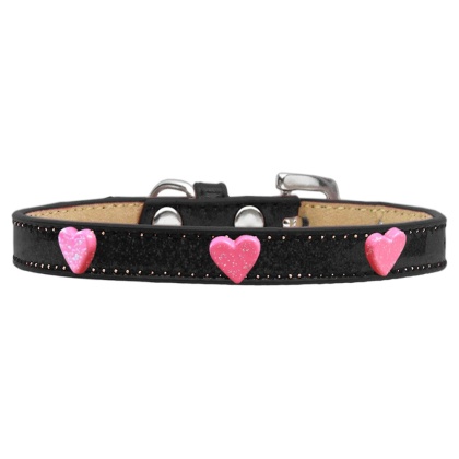 Pink Glitter Heart Widget Dog Collar Black Ice Cream Size 10
