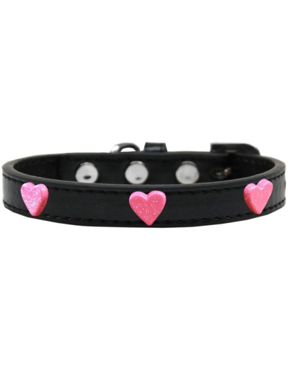 Pink Glitter Heart Widget Dog Collar Black Size 10