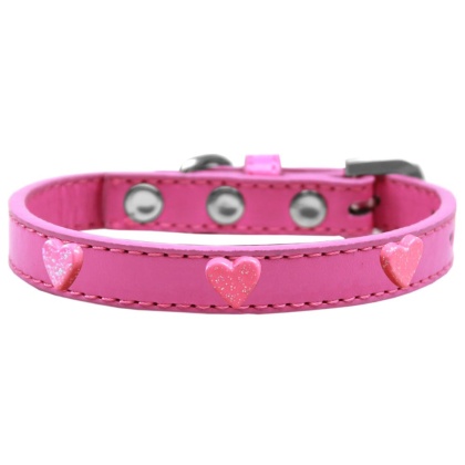 Pink Glitter Heart Widget Dog Collar Bright Pink Size 10