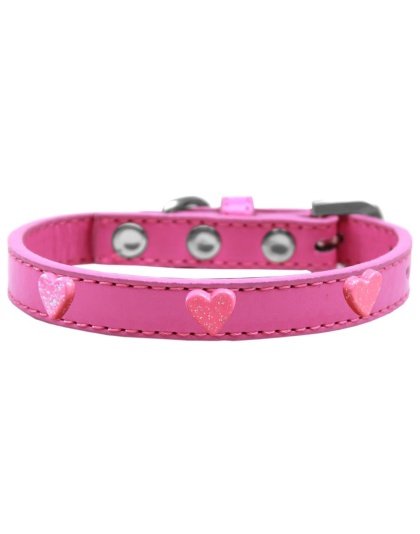 Pink Glitter Heart Widget Dog Collar Bright Pink Size 10