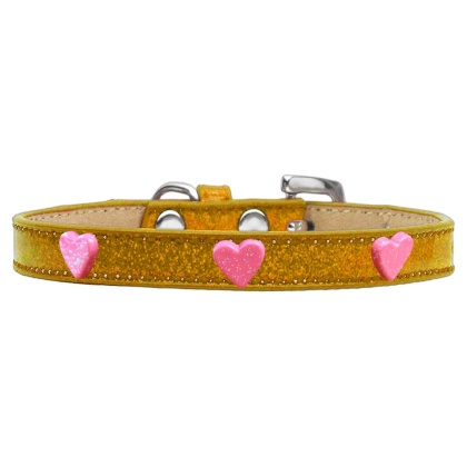 Pink Glitter Heart Widget Dog Collar Gold Ice Cream Size 10
