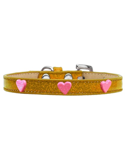 Pink Glitter Heart Widget Dog Collar Gold Ice Cream Size 10