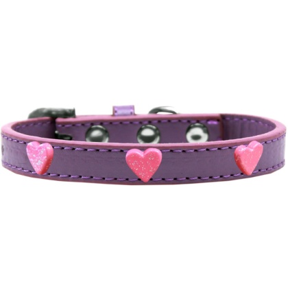 Pink Glitter Heart Widget Dog Collar Lavender Size 10