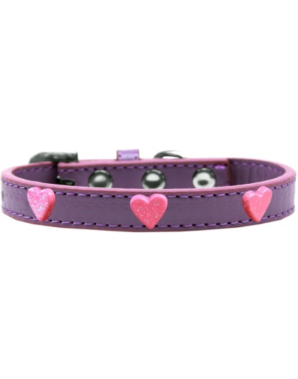 Pink Glitter Heart Widget Dog Collar Lavender Size 10