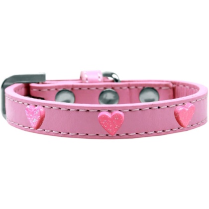 Pink Glitter Heart Widget Dog Collar Light Pink Size 10