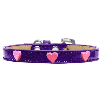 Pink Glitter Heart Widget Dog Collar Purple Ice Cream Size 10