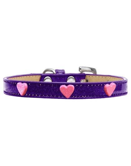 Pink Glitter Heart Widget Dog Collar Purple Ice Cream Size 10