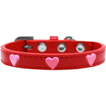 Pink Glitter Heart Widget Dog Collar Red Size 10