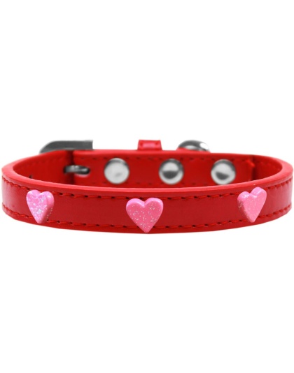 Pink Glitter Heart Widget Dog Collar Red Size 10