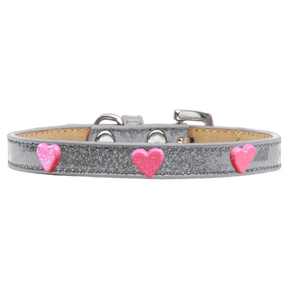 Pink Glitter Heart Widget Dog Collar Silver Ice Cream Size 10