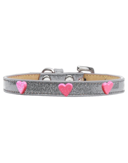 Pink Glitter Heart Widget Dog Collar Silver Ice Cream Size 10