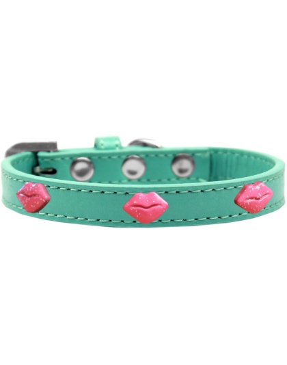 Pink Glitter Lips Widget Dog Collar Aqua Size 10