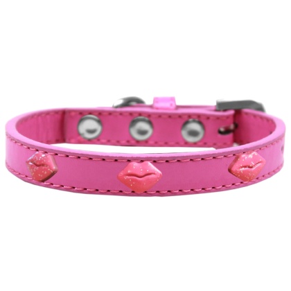 Pink Glitter Lips Widget Dog Collar Bright Pink Size 10