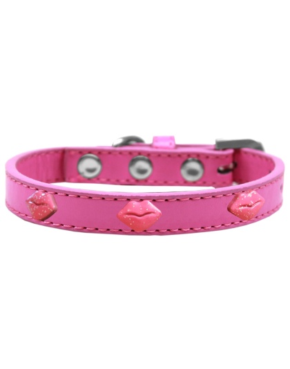 Pink Glitter Lips Widget Dog Collar Bright Pink Size 10