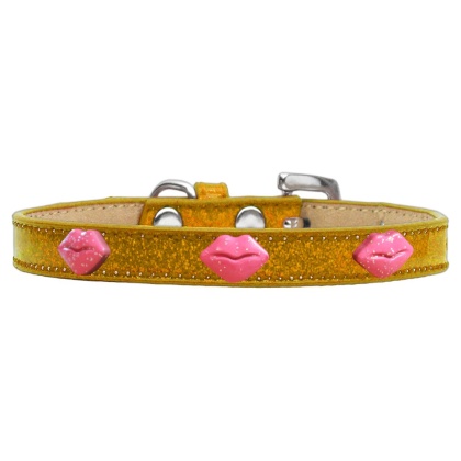 Pink Glitter Lips Widget Dog Collar Gold Ice Cream Size 10