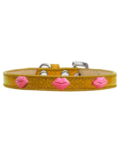 Pink Glitter Lips Widget Dog Collar Gold Ice Cream Size 10