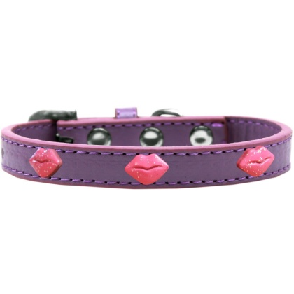 Pink Glitter Lips Widget Dog Collar Lavender Size 10