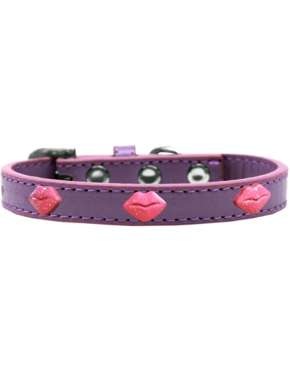 Pink Glitter Lips Widget Dog Collar Lavender Size 10