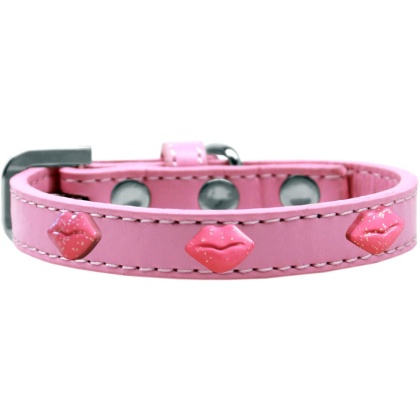 Pink Glitter Lips Widget Dog Collar Light Pink Size 10