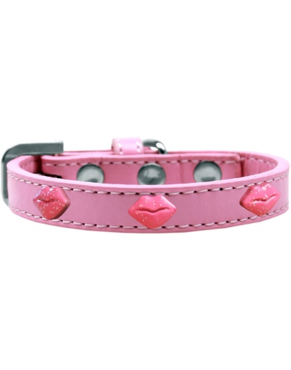 Pink Glitter Lips Widget Dog Collar Light Pink Size 10