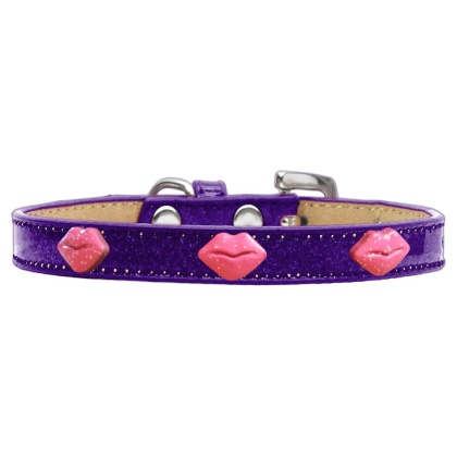 Pink Glitter Lips Widget Dog Collar Purple Ice Cream Size 10