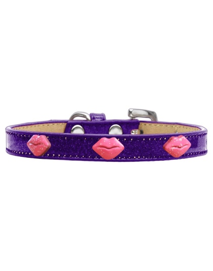 Pink Glitter Lips Widget Dog Collar Purple Ice Cream Size 10