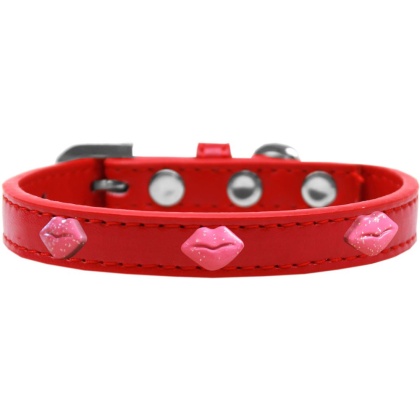 Pink Glitter Lips Widget Dog Collar Red Size 10