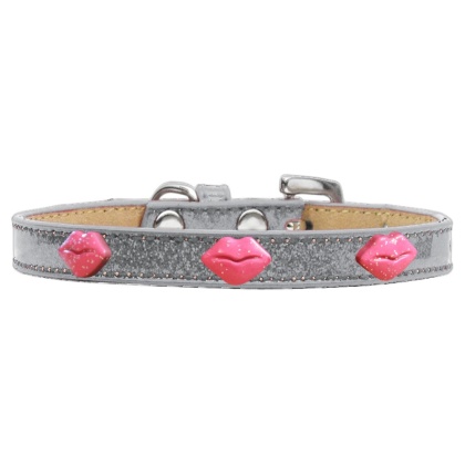 Pink Glitter Lips Widget Dog Collar Silver Ice Cream Size 10