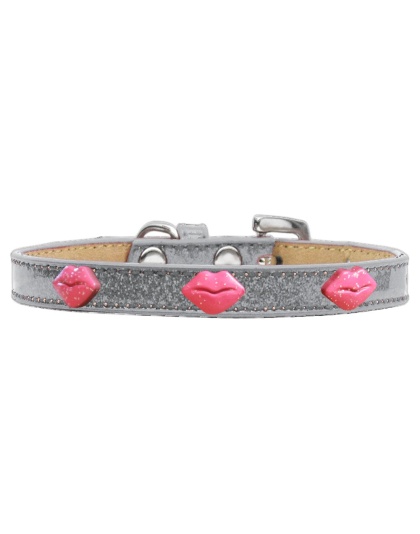 Pink Glitter Lips Widget Dog Collar Silver Ice Cream Size 10