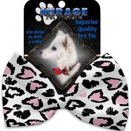 Pink Leopard Hearts Pet Bow Tie