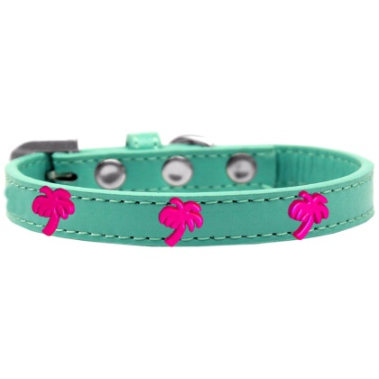 Pink Palm Tree Widget Dog Collar Aqua Size 10