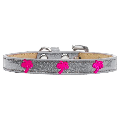 Pink Palm Tree Widget Dog Collar Silver Ice Cream Size 10