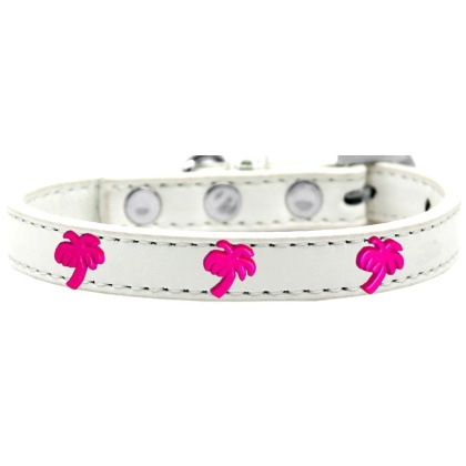 Pink Palm Tree Widget Dog Collar White Size 10