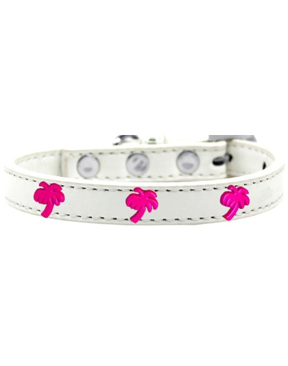 Pink Palm Tree Widget Dog Collar White Size 10